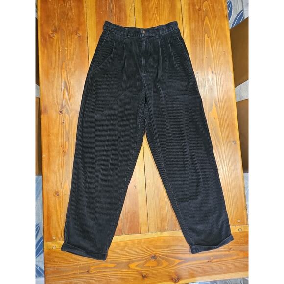 2 Womens Eddie Bauer Pleated Corduroy High Waisted Pants Black And Beige Size 10 - Picture 2 of 12